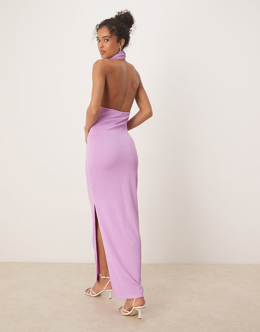 Textured Cowl Neck Low Back Maxi Dress