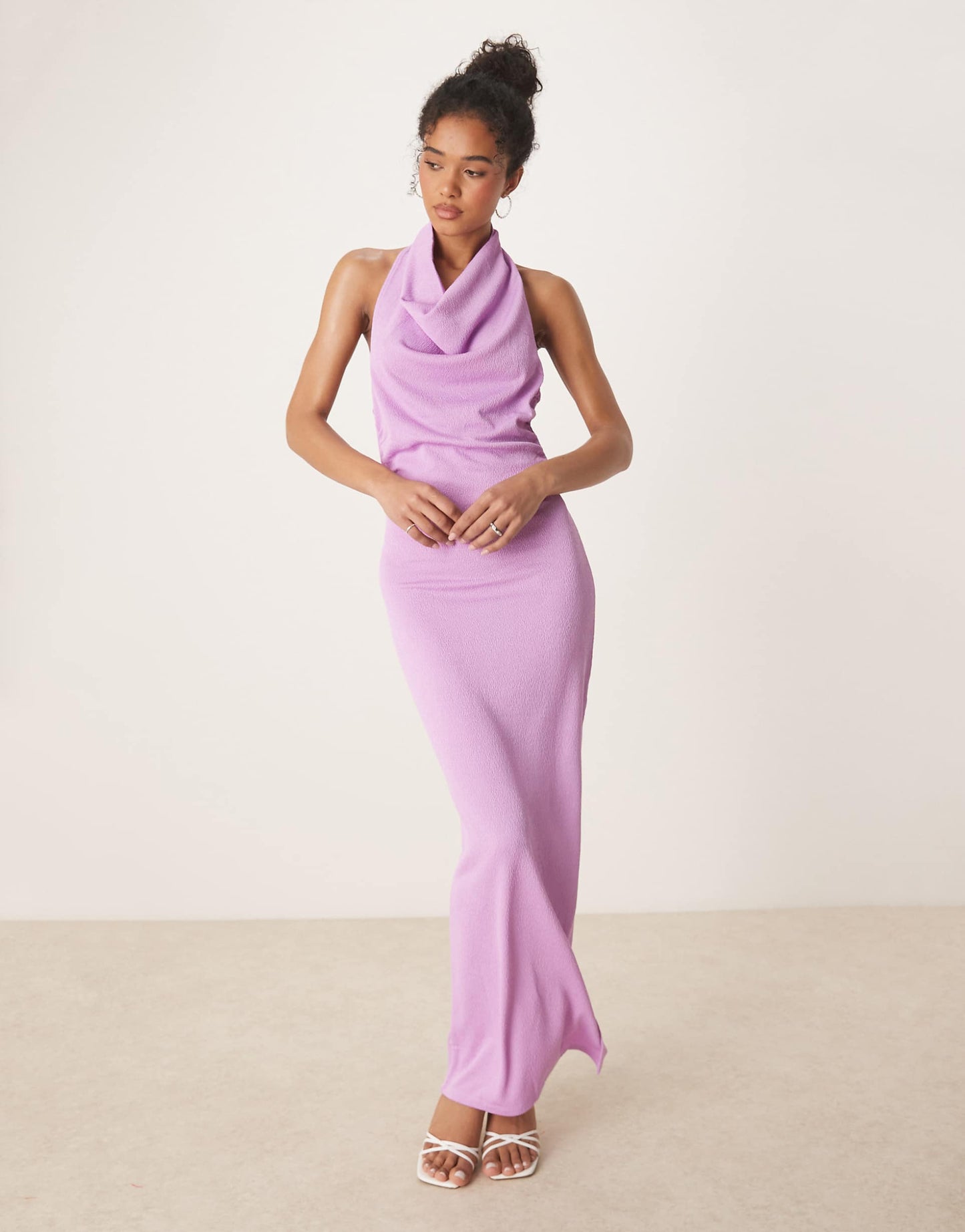 Textured Cowl Neck Low Back Maxi Dress