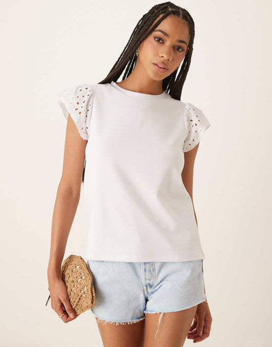 Broderie Flutter Sleeve Jersey Top
