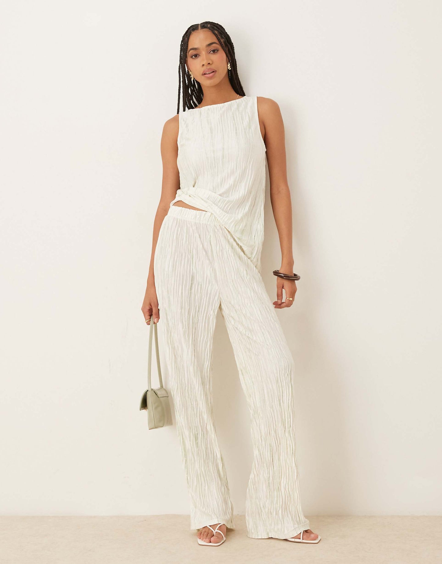 High Waist Plisse Wide Leg Trouser Co-Ord