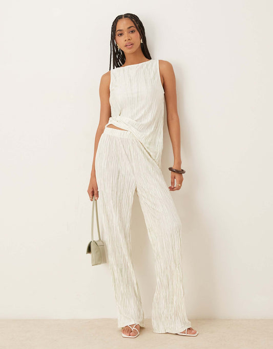 High Waist Plisse Wide Leg Trouser Co-Ord