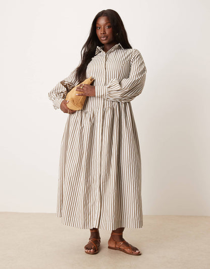 Curve Maxi Shirt Dress With Asymmetric Button Detail