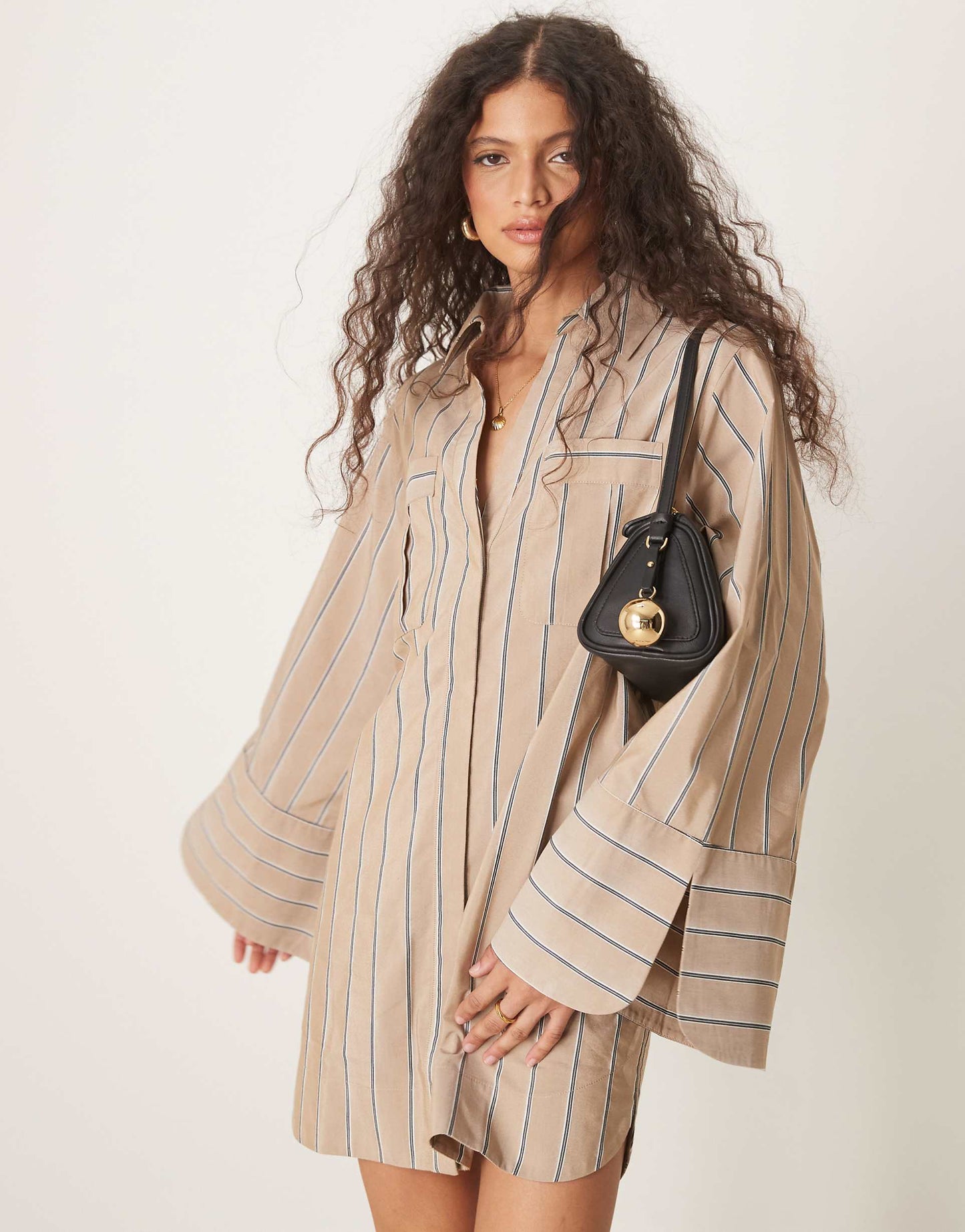 Mini Shirt Dress With Wide Cuffs And Oversized Pockets