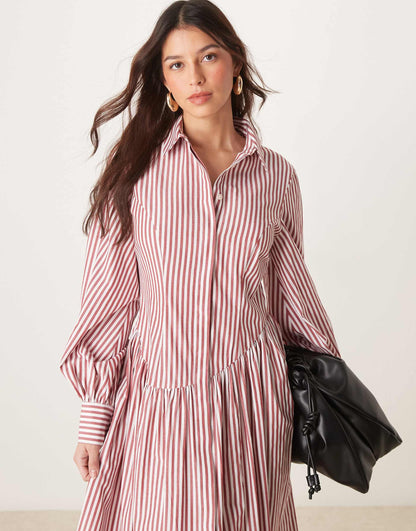 Maxi Shirt Dress With Asymmetric Button Detail