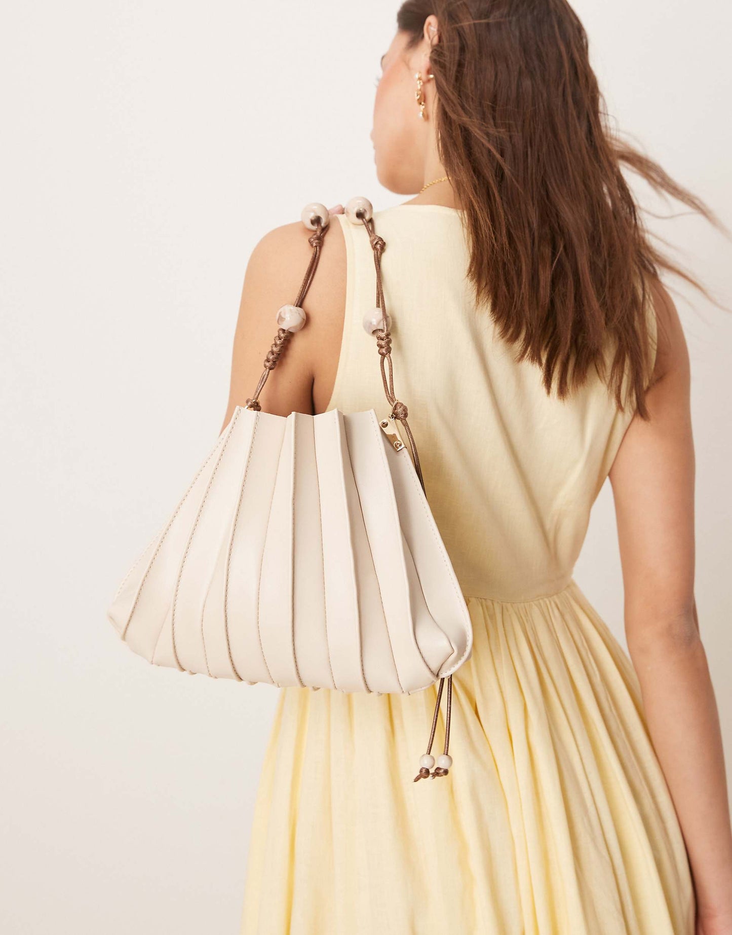 Pleat Detail Shoulder Bag With Resin Ball And Knot Strap Detail