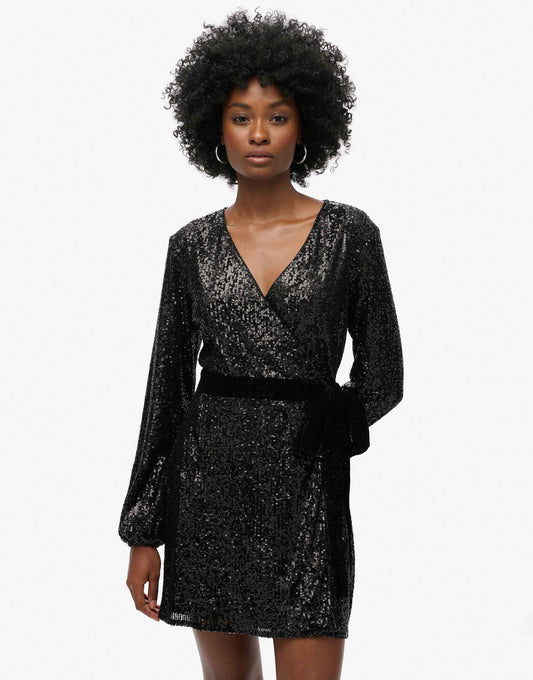 Sequin Velvet Wrap Mini Dress