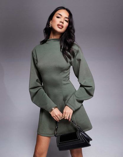 Cocoon Sleeve Sinched Waist Sweat Mini Dress