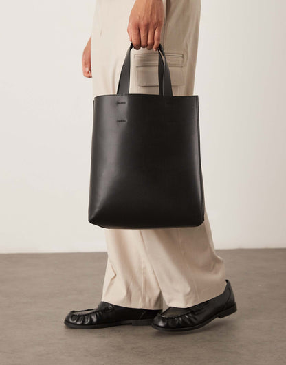 Faux Leather Tote Bag With Crossbody Strap