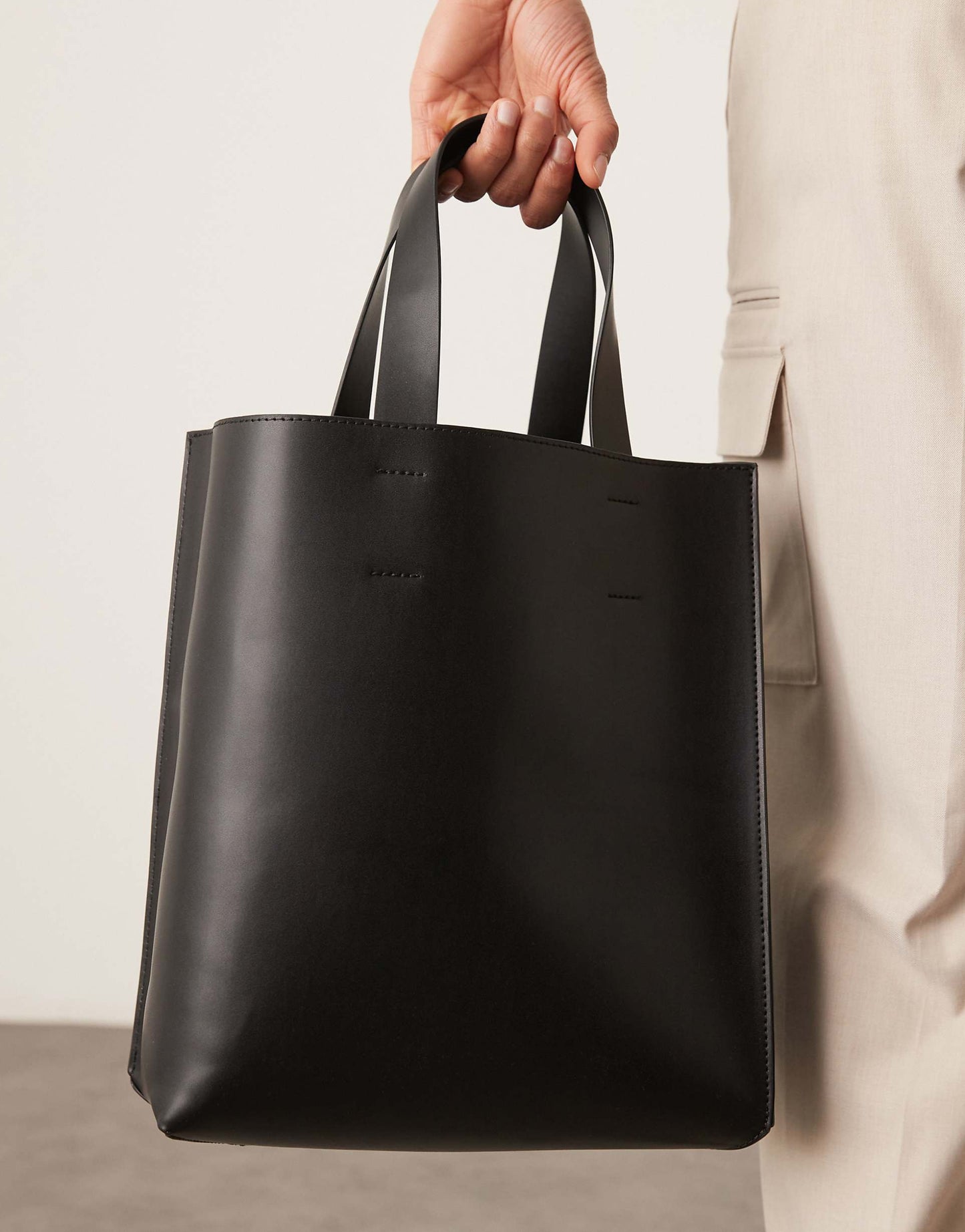 Faux Leather Tote Bag With Crossbody Strap