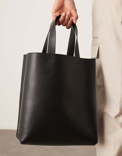 Faux Leather Tote Bag With Crossbody Strap