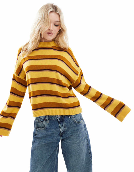 Tonal Ochre Stripe Oversized Knitted Jumper