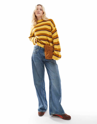 Tonal Ochre Stripe Oversized Knitted Jumper