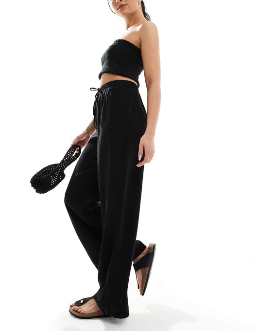 Crinkle Wide Leg Trousers