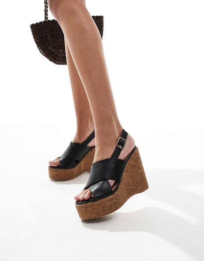 Cross Strap Cork Wedge Sandal