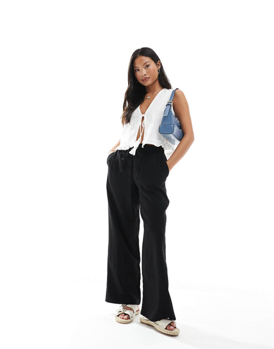 Petite Linen Wide Leg Trousers