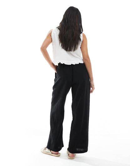 Petite Linen Wide Leg Trousers