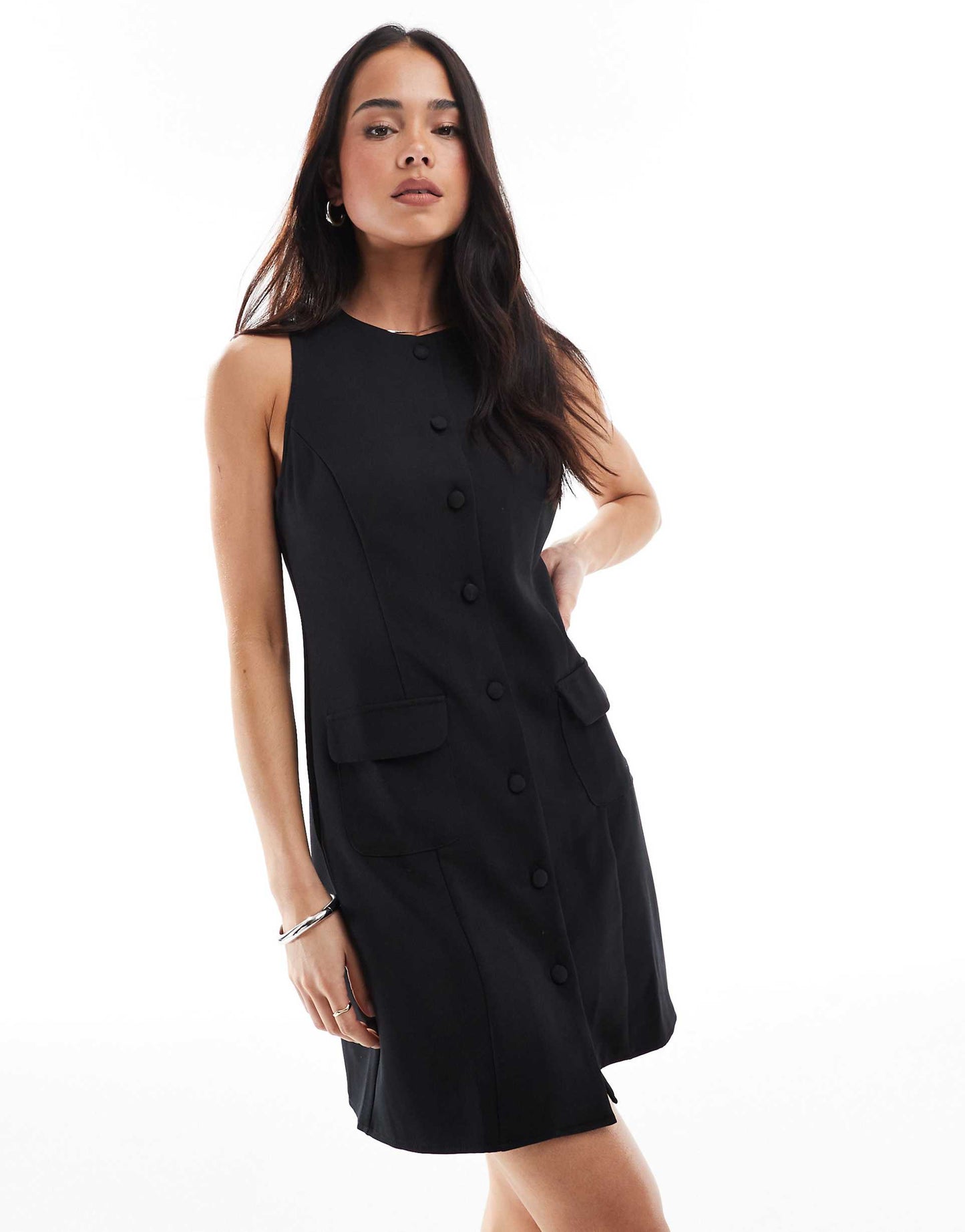 Button Front Tailored Pinny Dress