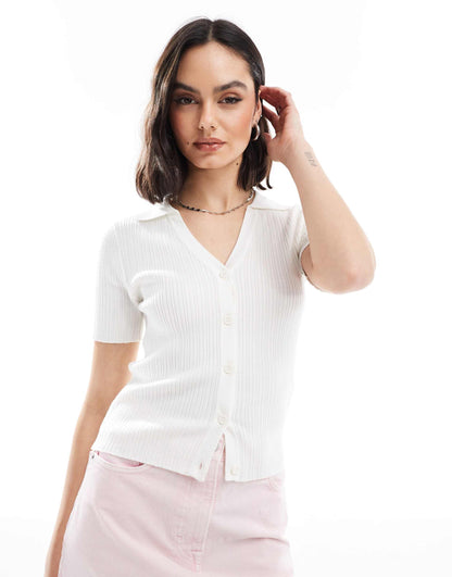 Knitted Ribbed Polo Top