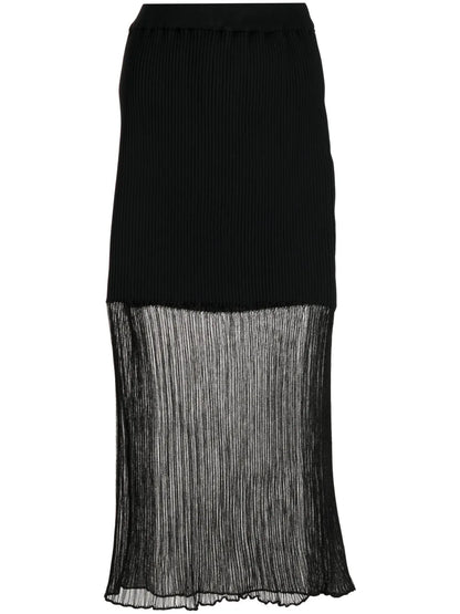 Lucent Ribbed-Knit Fluted Midi Skirt