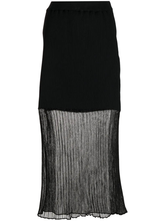 Lucent Ribbed-Knit Fluted Midi Skirt