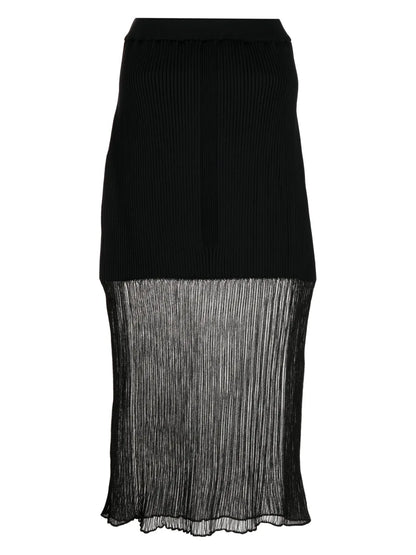 Lucent Ribbed-Knit Fluted Midi Skirt