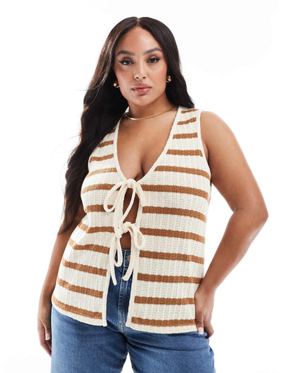 Curve Tie Front Knitted Vest