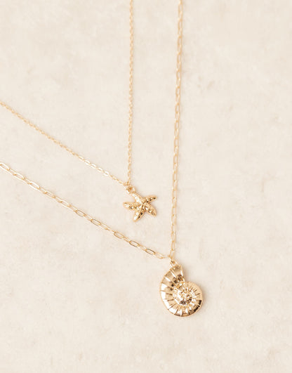 Multirow Shell And Starfish Pendant Necklaces