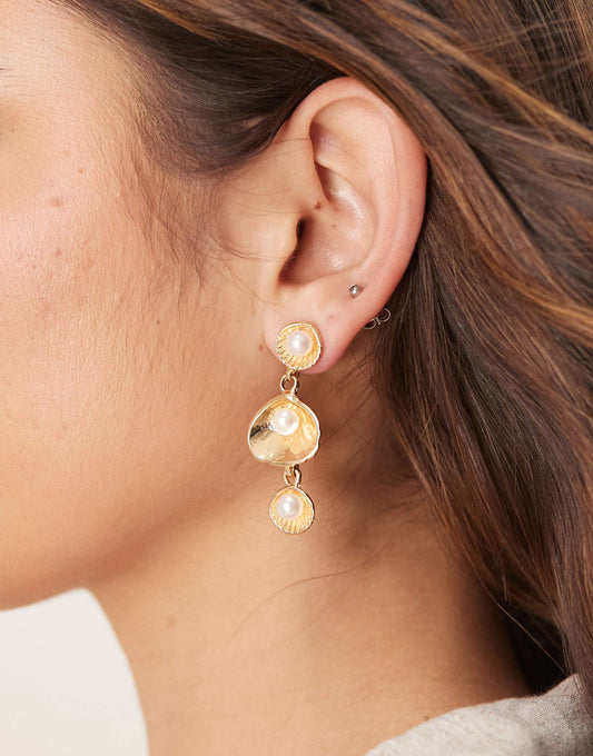 Shell Drop Earrings With Pearl Detail