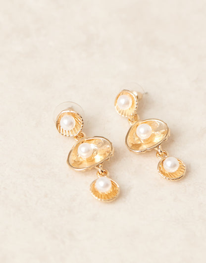 Shell Drop Earrings With Pearl Detail