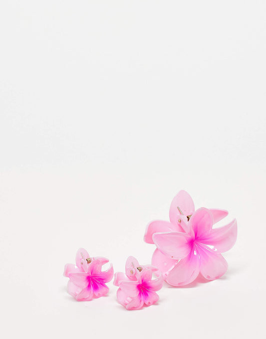 Pack Of 3 Hawaiian Flower Hair Clips