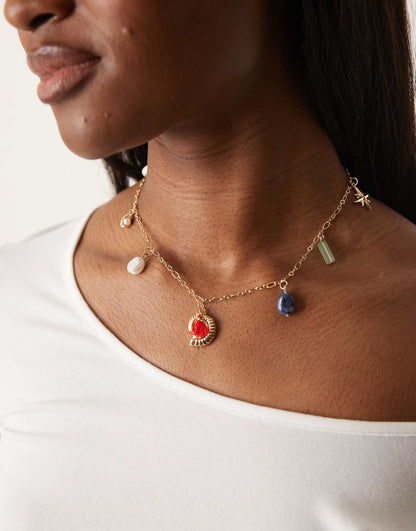Shell And Natural Stone Multicharm Necklace