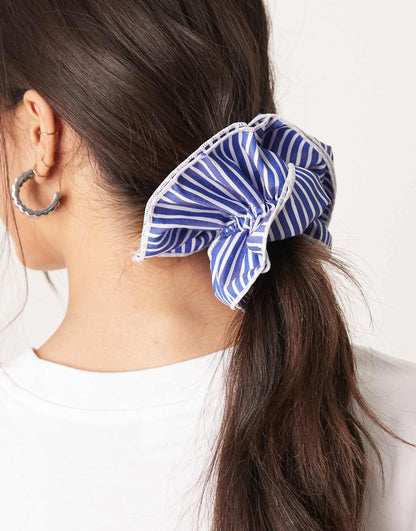 Navy And White Stripe Scrunchie