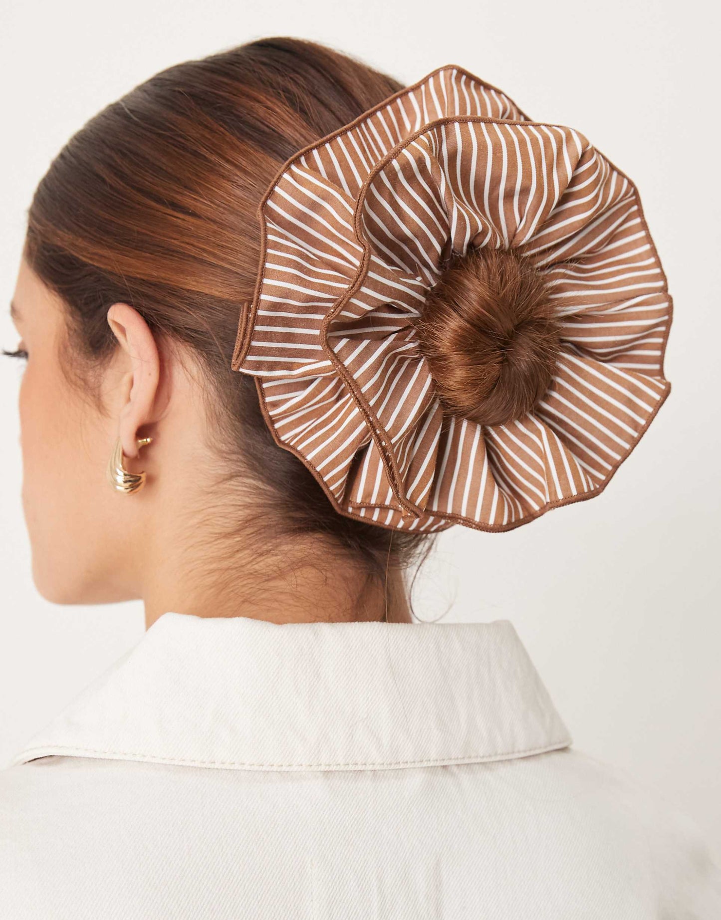 Brown And White Stripe Scrunchie