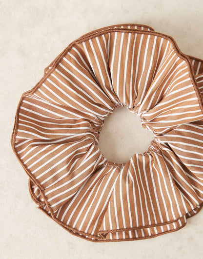 Brown And White Stripe Scrunchie