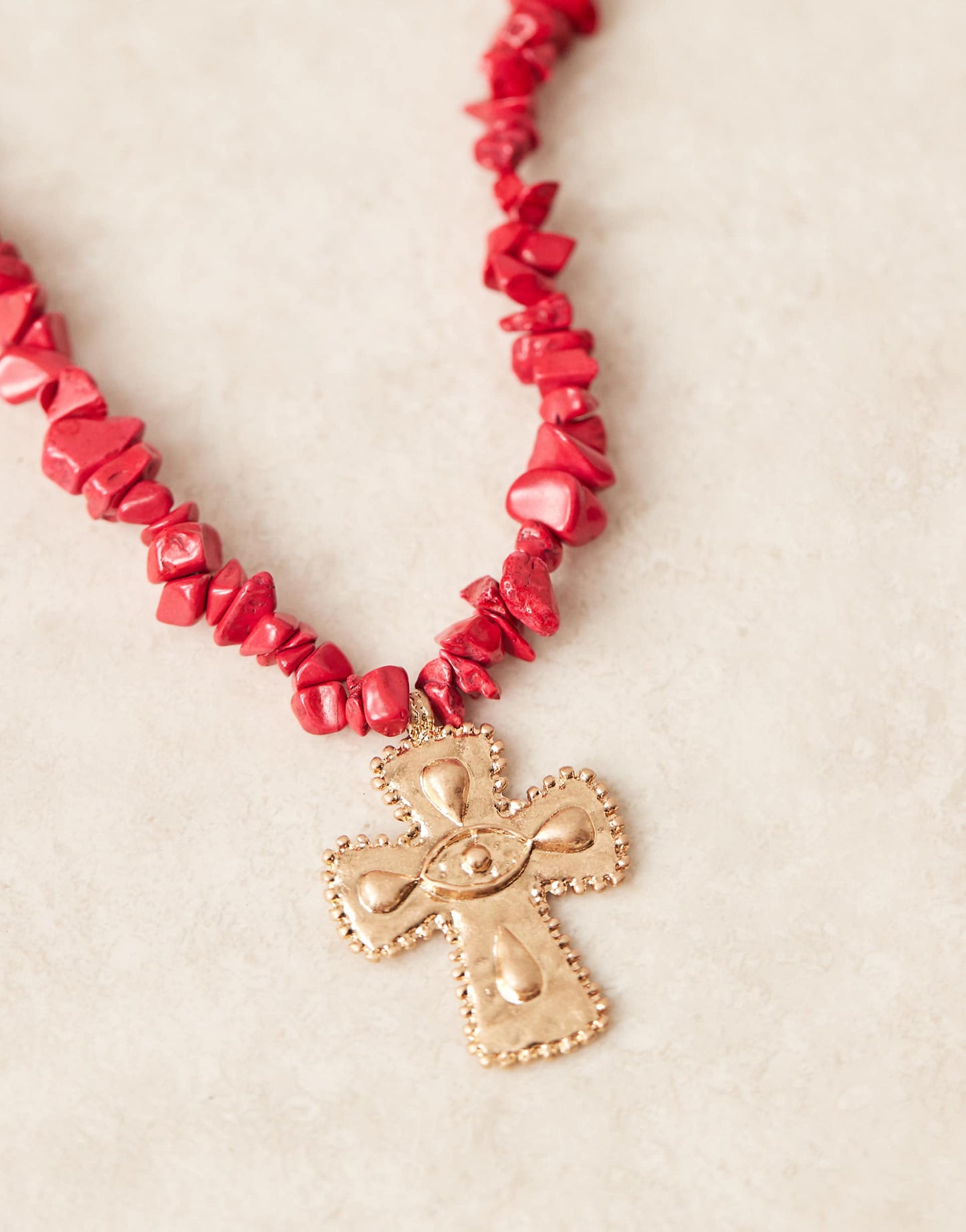 Natural Stone Necklace With Cross Pendant