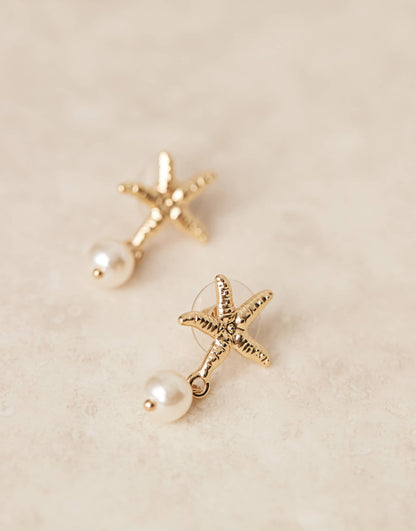 Starfish Stud Earrings With Pearl Detail