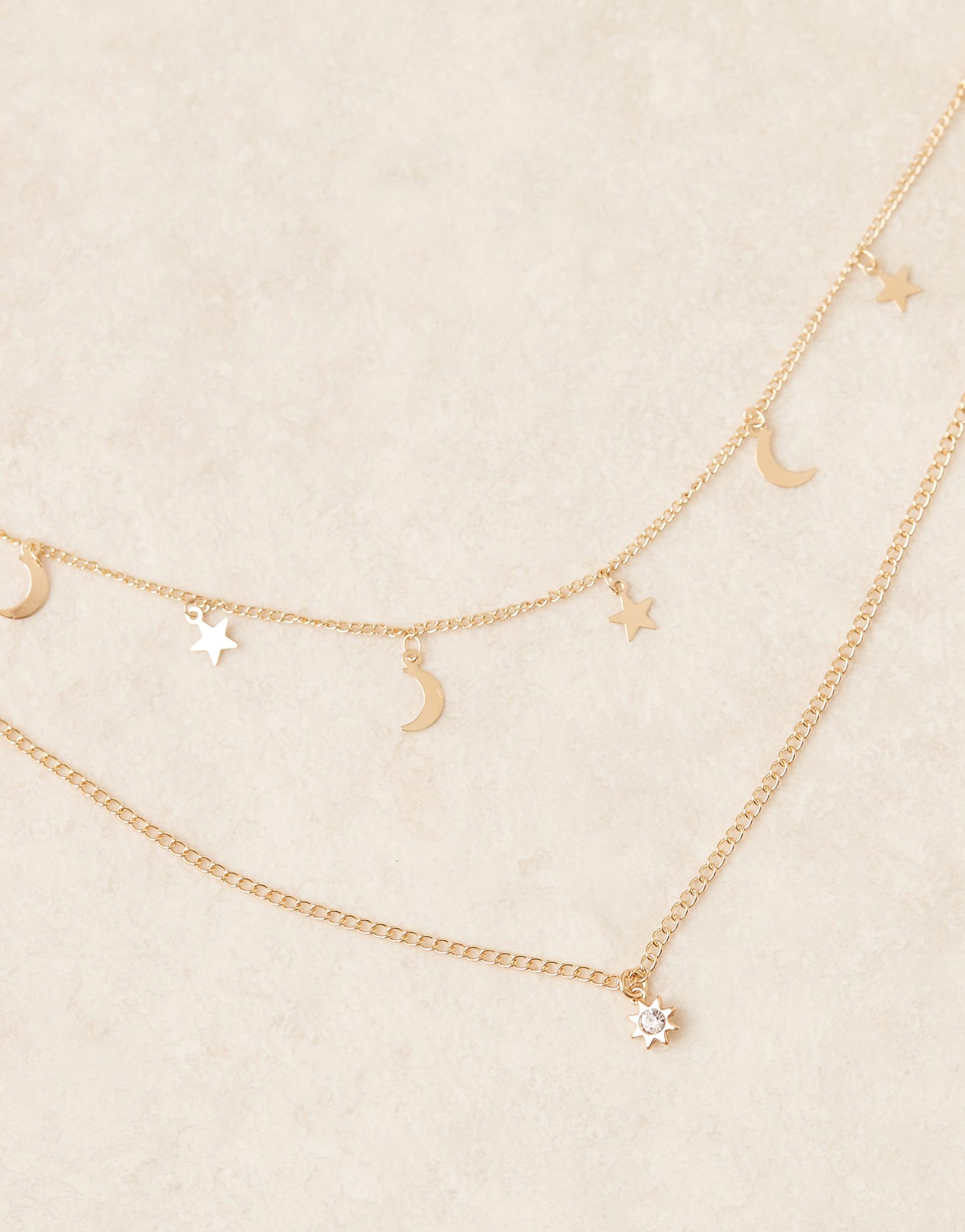 Multirow Celestial Star And Moon Pendant Necklace