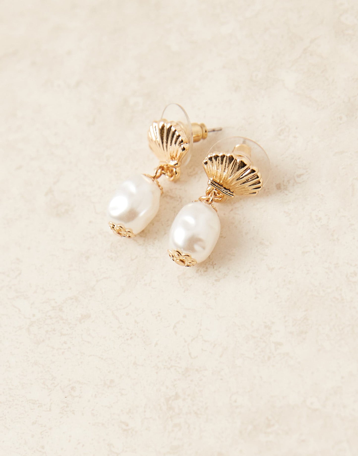 Shell Stud Earrings With Pearl Drop