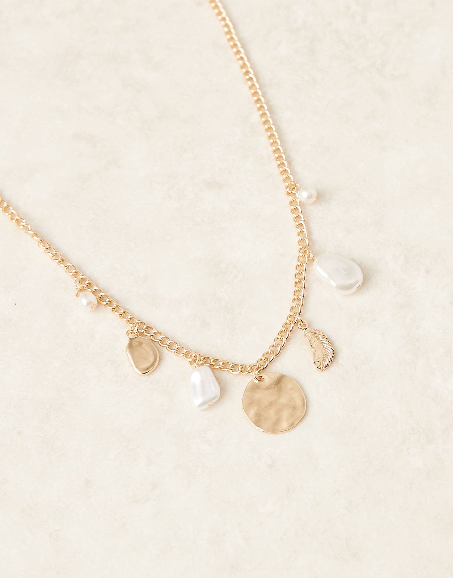 Pearl And Molten Pendant Multicharm Necklace