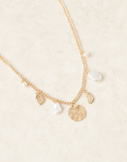 Pearl And Molten Pendant Multicharm Necklace