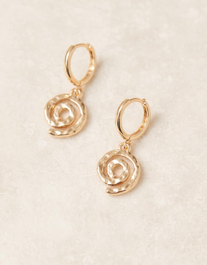 Huggie Hoop Earrings With Swirl Pendant