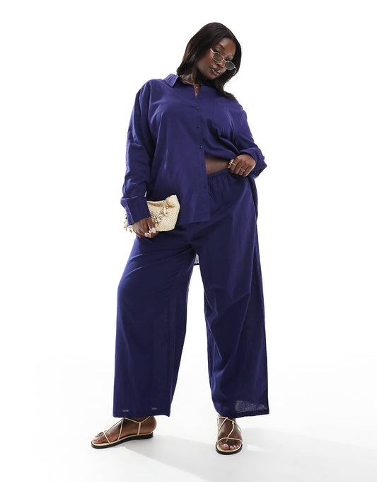 Exclusive Linen Look Drawstring Beach Trousers