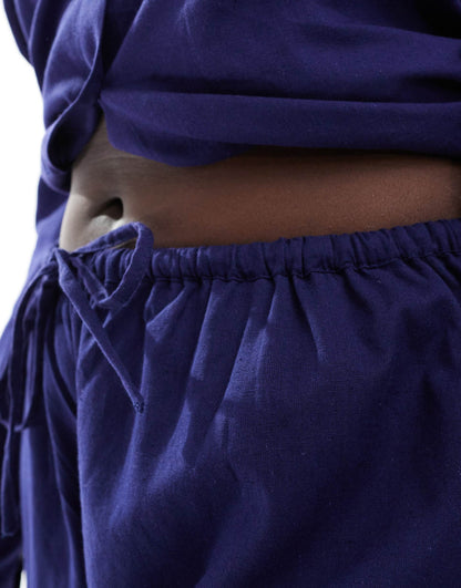Exclusive Linen Look Drawstring Beach Trousers