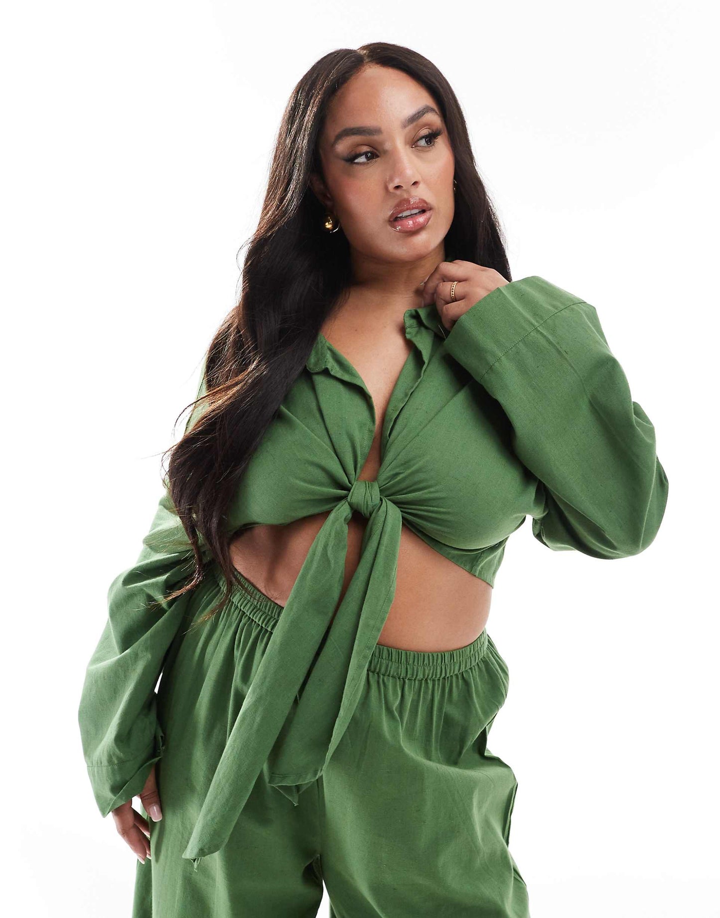 Exclusiveloose Tie Front Beach Shirt Co-Ord