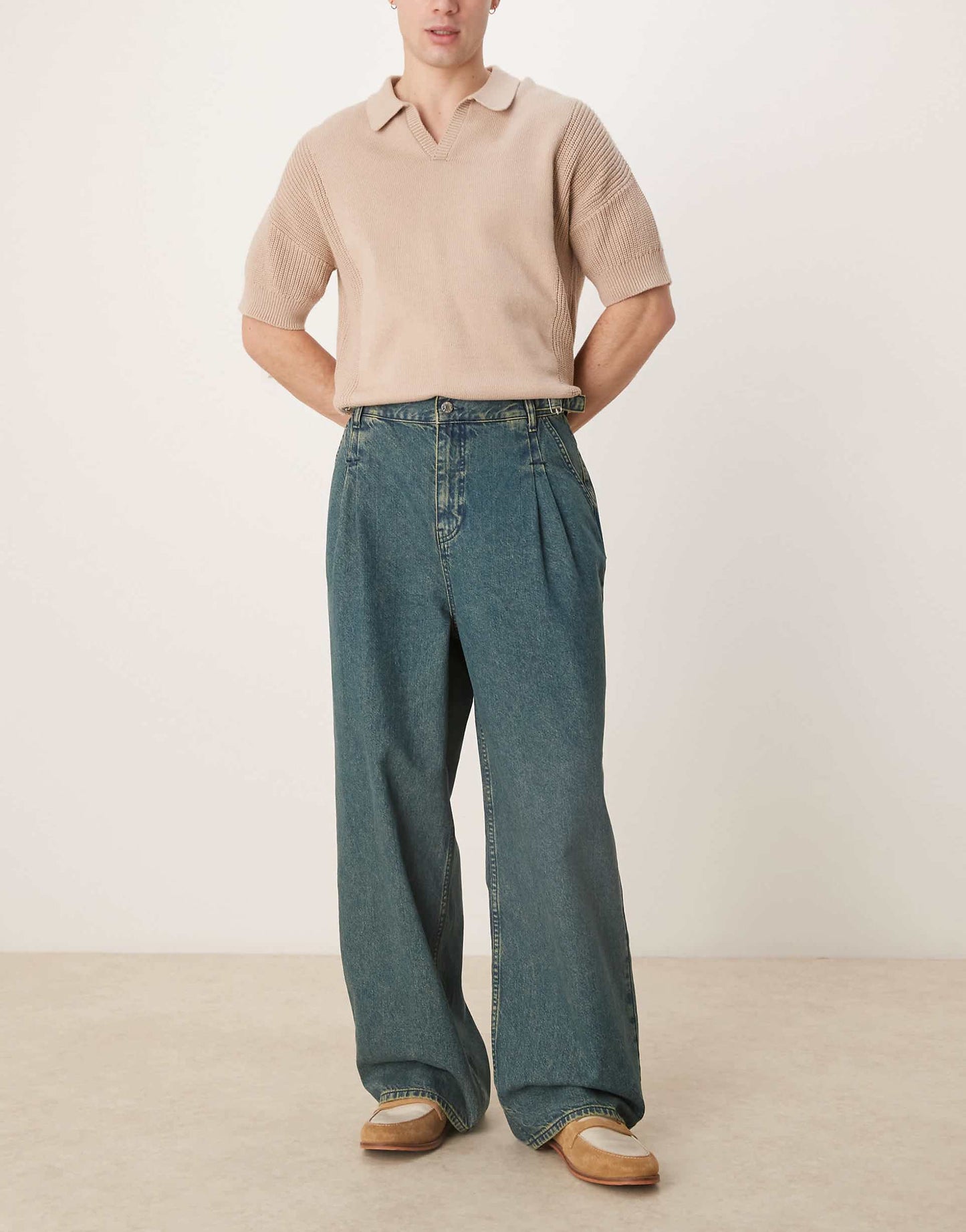 Double Pleated Jeans With Side Ties