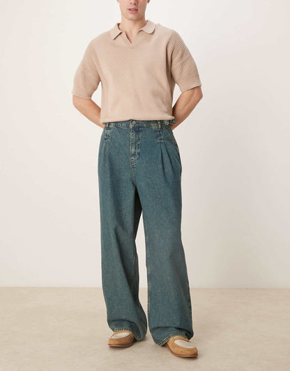 Double Pleated Jeans With Side Ties