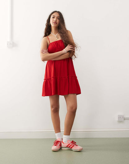 Seersucker Tiered Smock Dress