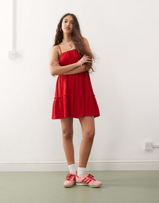 Seersucker Tiered Smock Dress