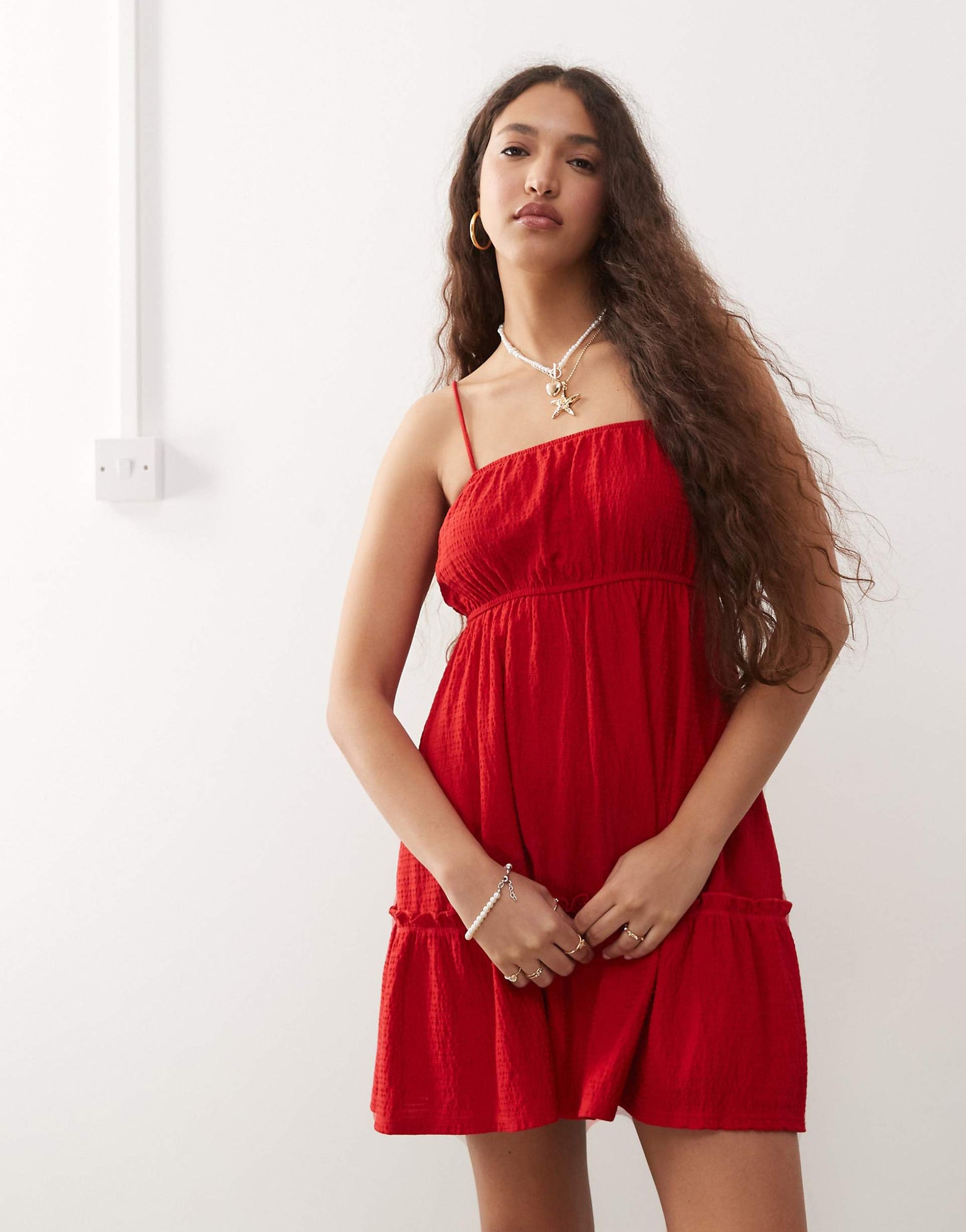 Seersucker Tiered Smock Dress