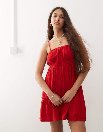 Seersucker Tiered Smock Dress